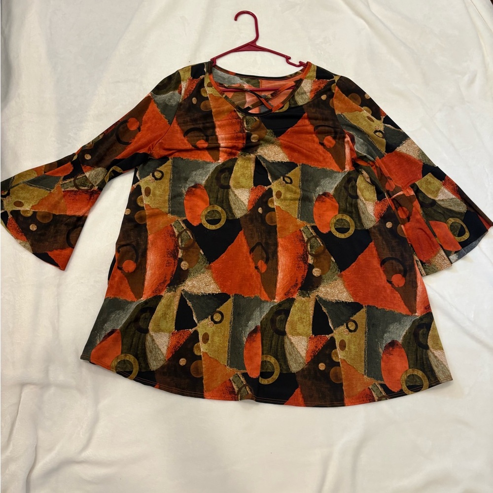 EUC tunic wide 3/4 sleeve 2XL Multicolor Abstract Patterned Top